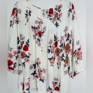 Artisan NY Floral Peasant Top Boho 100% Rayon 3/4 Sleeve Women's 1X